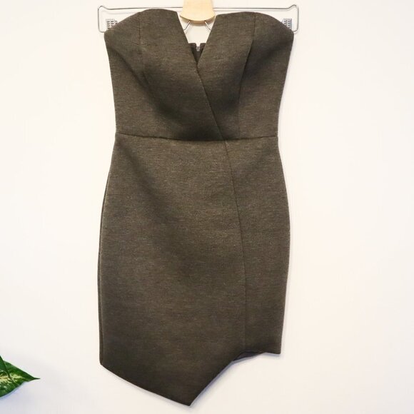 Lulus Quilted Cotton Dark Gray Strapless Dress Asymmetric Front - Picture 2 of 6